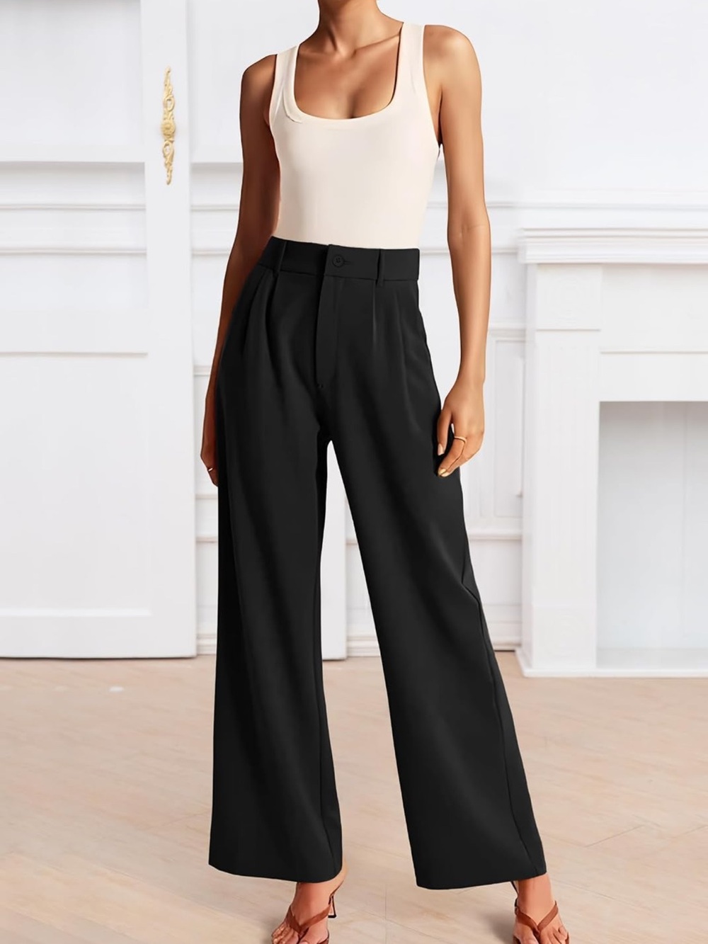 Classic High-Rise Wide Leg Pants in Black